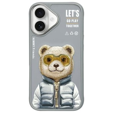 Nimmy Cool&Cute 2.0 Bear-etui for iPhone 16 - Grå