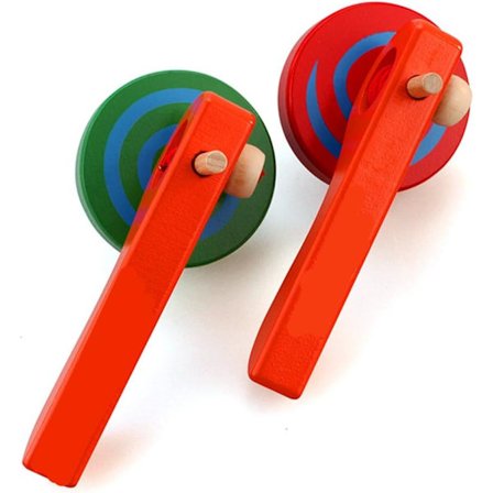 2 stk. Træ Snurretop Gyroskop Peg-Top med Håndtag og Pul