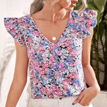 Kvinnor Blommönster Print V-ringad Pullover