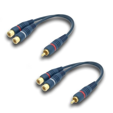 20CM RCA-kabel ljudsplitteradapter Y Cinch-kabel (RCA Y-kabel, 2-pack, blå), RCA-kabel till JACK 1 hane till 2 hon RCA-kabel för subwoofer, 