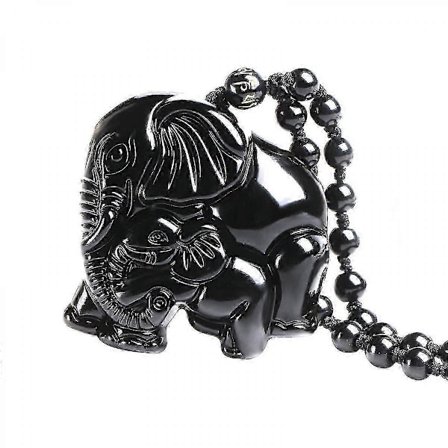 Handgjord naturlig obsidian lyckobringande rikdom elefant jade hängsmycke halsband med teleskopisk pärlkedja - Bra