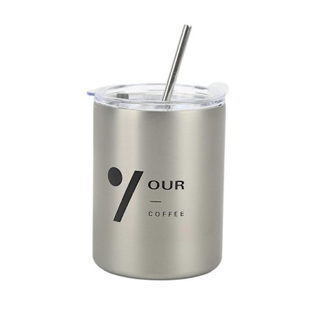 12oz 320ml Rustfri Stål Kaffekop Bærbar Isoleret Kaffe Rejsekrus med Låg Sugerør QSF