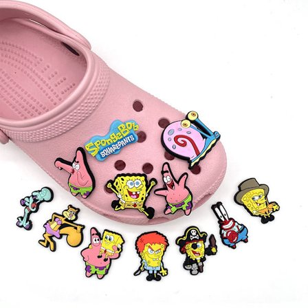 12 stk 3D Clog Sandaler Ornamenter (Sponge Bob), Sko Charms, Søte Sko Ornamenter for Clogs Sko Sandal Armbånd DIY