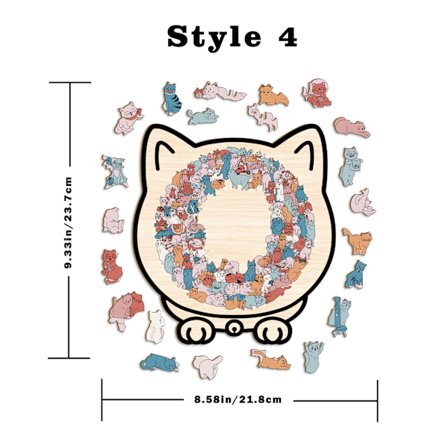 135 stk. Sjovt kattepuslespil i træ, ornament, uregelmæssigt formet træpuslespil