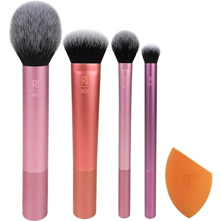 Komplett ansiktssats med 5 (1-pack) viktiga sminkborstar för vardagen (Miracle Complexion Sponge, Expert Face, Blush, Setting Brush och Deluxe Crease 