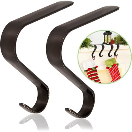 Julstrumphållare för spiselkrans, set om 2, svarta julstrumphängare i metall, ställkrokar för julgran