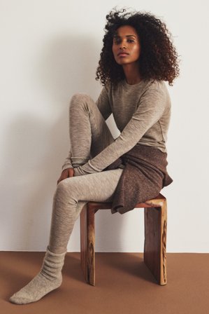 Kappahl | Legginsy z wełny merino | Melanżowy beż