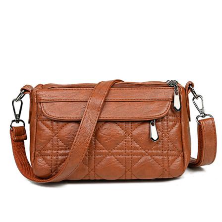Dam handväska för kvinnor i koreansk stil med dubbelt lager med stor kapacitet Crossbody axelväska Tvättad mjuk läderväska Brown