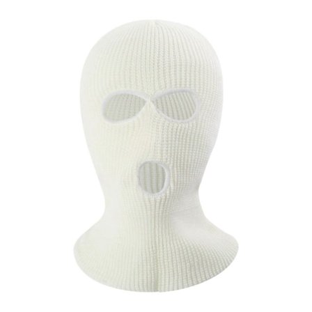(Hvit) Vinter Unisex Strikket Lue Tre Hull Ensfarget Heldekkende Balaklava Dome Strikket Ansiktsmaske Lue for Utendørs Sykling