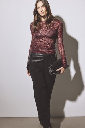 NA-KD Lace Sequin Long Sleeve Top - Festtoppe - Lilla - XS