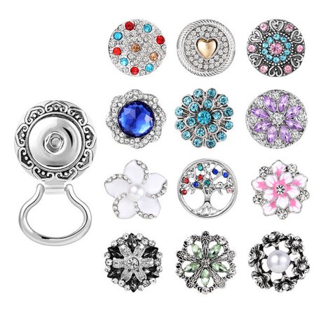Diamantbrosje + 12 fargede knapper, magnetisk brilleholder Brosje