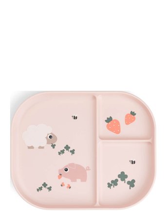 Done by Deer Foodie Compartment Plate Tiny Farm Powder - Pink - 22X 18X H 2CM