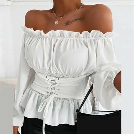 Sexig Slash Neck Dam T-shirt Camisas Mujer Blusas Dam Toppar