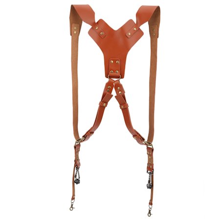 Säädettävä PU-nahkainen niitti kaksois olkahihna digitaalinen kamera valjaat lisävaruste