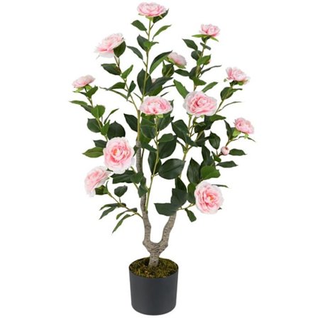 Konstgjord Kamelia Träd 90 cm - COSTWAY - Blommande Konstväxt i En Kruka, Rosa för Vardagsrum, Kontor