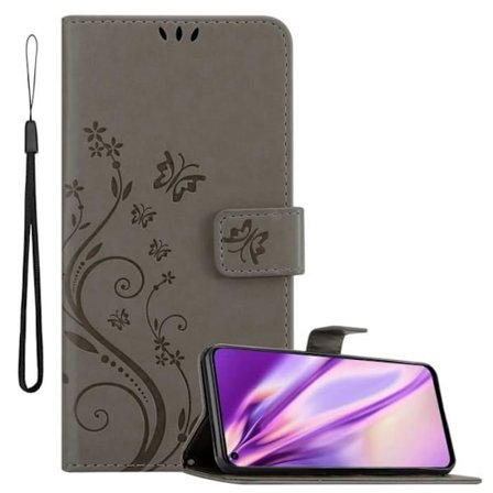 Coque för Huawei NOVA 4 Hårdvård i GRÅ BLOMMA Etui Case Cover Skydd Blomstra Plånbok Wallet