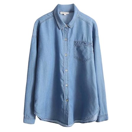 Enkel tunn långärmad jeansskjorta för dam Kompatibel med kvinnor
