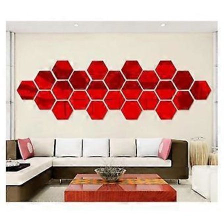 12 kpl Kuusikulmaisia Peili Seinätarroja DIY Taide Kodin Sisustus Olohuoneen Askartelut (Punainen)