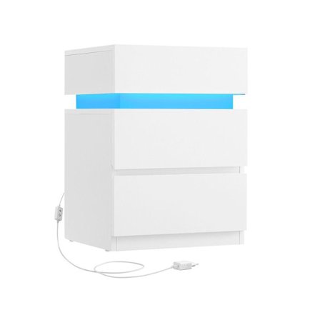 Rootz Sengebord - Sidebord - Med LED belysning - LED belysning Sengebord - Hvid - 33,5 x 40 x 55 cm