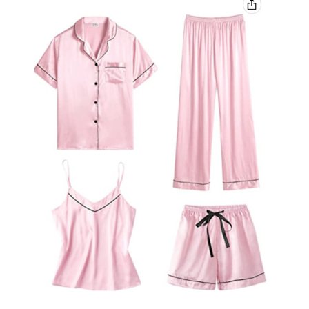 Naisten pyjama 4-osainen setti, kotiasusetti, seksikäs camisole-yöpuku, sopii kaikkiin vuodenaikoihin - Pinkki - Koko M