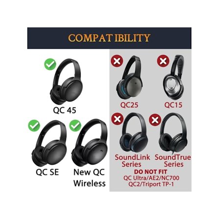 Hodetelefonpute for Bose Quietcomfort 45 /quietcomfort Se Kjølegel Preto (qc45) (qc Se)
