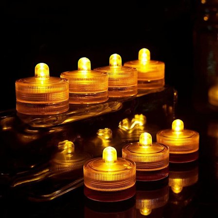 Gule Vandtætte Runde Mini LED Telys Under Vand Lys, Nedsænkbare Lys til Hjem, Bryllup, Fest, Vase, Festival, Valentinsdag Dekoration (12 stk.)