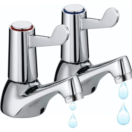 Tvättställsblandare Par Badrumsblandare Tvättställ Par, Kvartsvarvs Tvättställsblandare Par, Krom Mässing Pelare Varmt och Kallt Vatten 