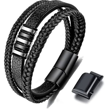 Svart läderarmband för män - Present till män 23 cm