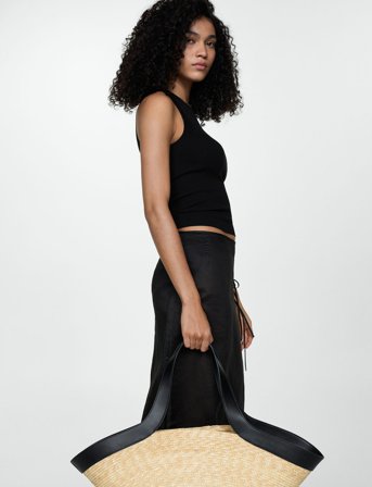 Mango Ribbed Knit Top - Black - XS