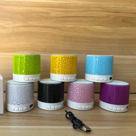 Mini Bluetooth-högtalare med LED-ljus + radio + USB. Bärbara högtalare, bröllopspresenter, nattvardsgåvor, fester.