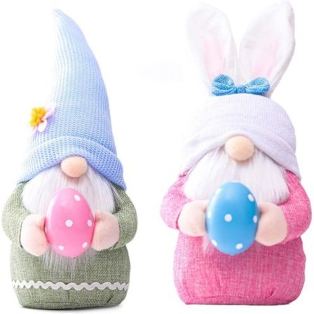 Påskehare nisser, plysdukker, påskehare, små mænd med påskeæg, ansigtsløse