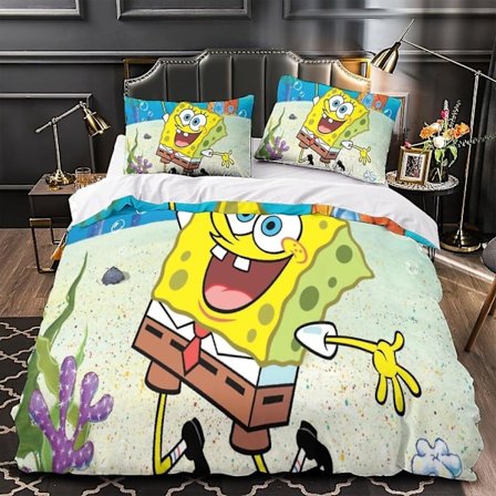 HOUKIG Spongebob Peittokuosi 3D-Painettu Anime-Hahmot Peittokuoret Teineille Ja Aikuisten Peittokuosi Tyynyliinoilla Vetoketjullinen Pehmeä Mi