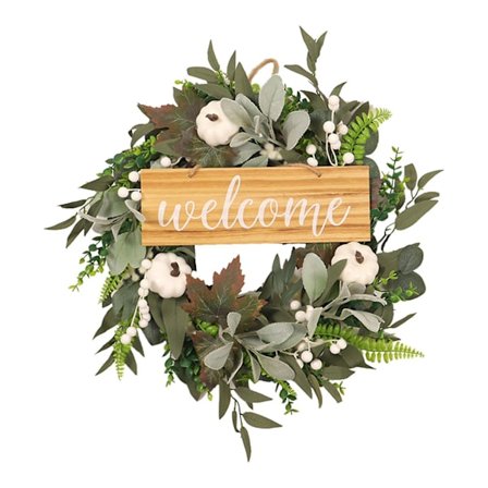 Välkommen Skylt Krans Stor Eucalyptus Krans För Entrédörr Utomhus Lanthus