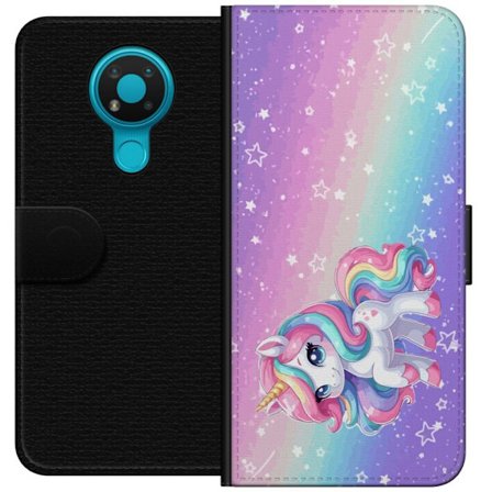 Yhteensopiva Lompakkokotelo Nokia 3.4 Stitch polaroid-kehyksissä sinisillä pastellisävyillä ja suloisilla ilmeillä kollaaseissa sydämillä