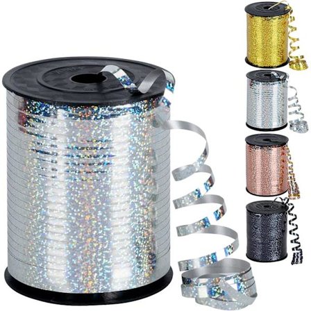500 meter glänsande lockigt band silver, 5 mm krusband ballongband, slät metallisk ballongsnöre för ballongband (silver)