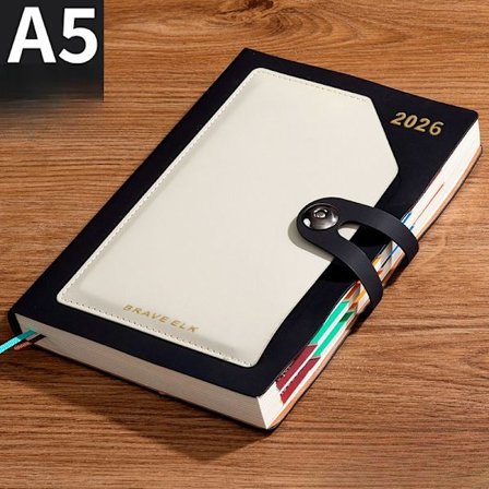 2026 Planner, 400 sider, med månedlige tags. Sort