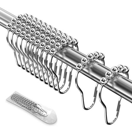Sæt med 12 bruseforhængsringe i rustfrit stål med glidesystem - 12 enkeltkroge - 69 x 39 mm