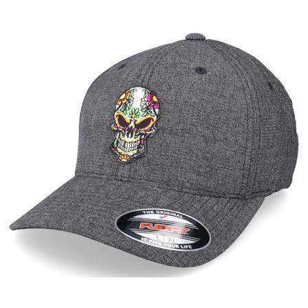 Calaveras - Evil Skull Patch Melange Grey Flexfit Flexfit Grey Cap - @ Hatstore