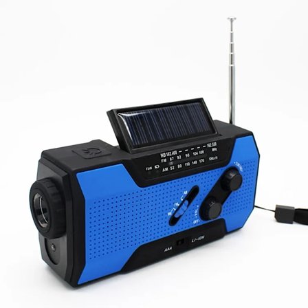 Nödradio med solceller, 2000mAh, handvev, FM-radio och LED-lampa (BLÅ)