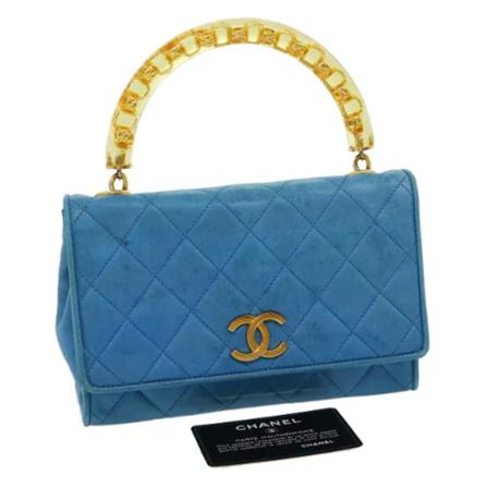 Chanel Vintage, Pre-owned Handbag Blauw, Dames, Maat:ONE Size,leer