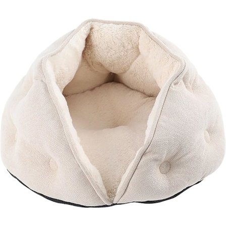 Indendørs katteseng, kort plysformet kattehule, halvlukket kæledyrshus (hvid)