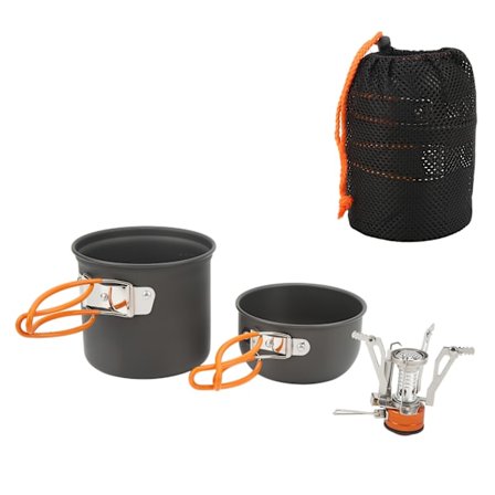 Camping matlagningssats Alumine stark bärande livsmedelskvalitet bärbar spis gryta set för utomhus orange handtag