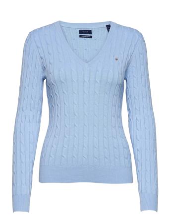 Stretch Cotton Cable V-Neck Villapaita Sininen GANT