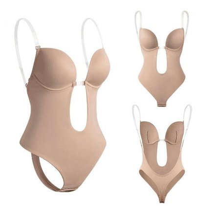 Rygglös Shapewear Dam Djup V-ringad Kroppsstrumpa Osynlig Figurformare Hud M
