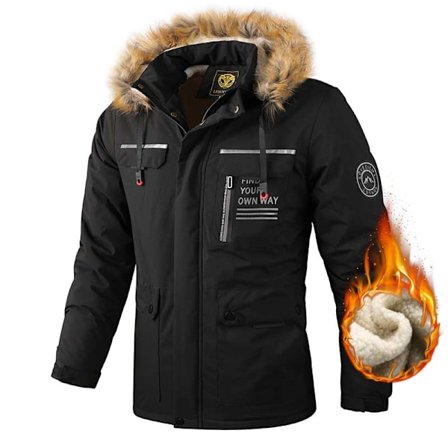 Varm Fleece Parka för Herrar med Huva och Pälskrage, Vindtät Jacka, Klassisk Casual Kappa - Nyhet för Vintern 2024