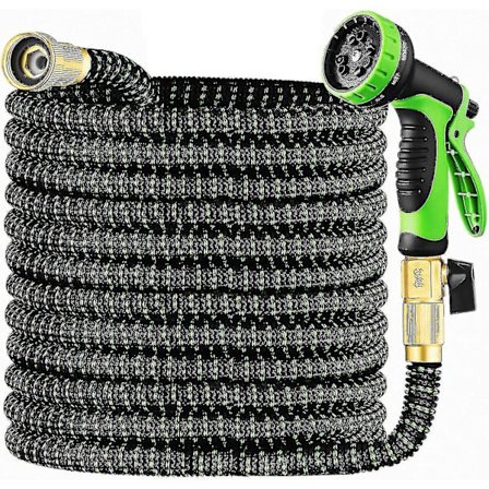 Trädgårdsslang 50 fot & munstycke, expanderbar trädgårdsslang kraftig, hopfällbar vattenslang 10-funktionsmunstycke, slang med solida 