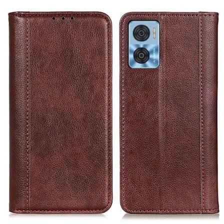 Motorola Moto E22i / Motorola Moto E22 ægte læderetui med magnetisk lukning - Brun