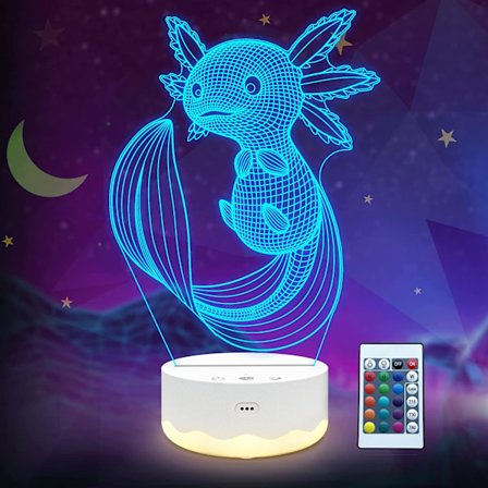 Axolotl Natlampe, 3D Illusionslampe med Fjernbetjening + Touch 16
