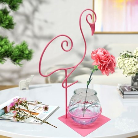 Flamingo Plantestativ, Moderne Bordplade Glas Terrarium med Metalramme, Dekorativ Holder til Hydroponiske Planter og Indendørs Have