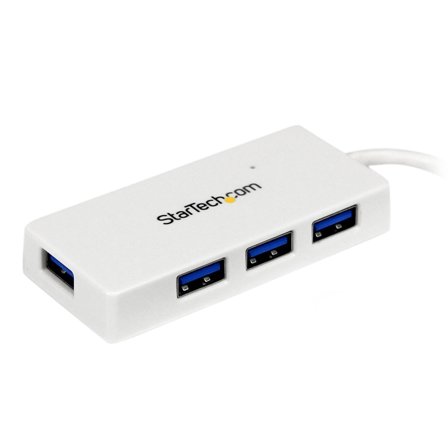 StarTech 4 Port USB 3.0 Hub - Multi Port USB Hub w/ Built-in Cable - Powered USB 3.0 Extender for Your Laptop - White (ST4300MINU3W) - hub - 4 porter